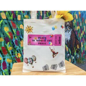 PEACE Is Worth The Price (c)  Canvas Tote Bag - Handmade W/ Custom Embroidery